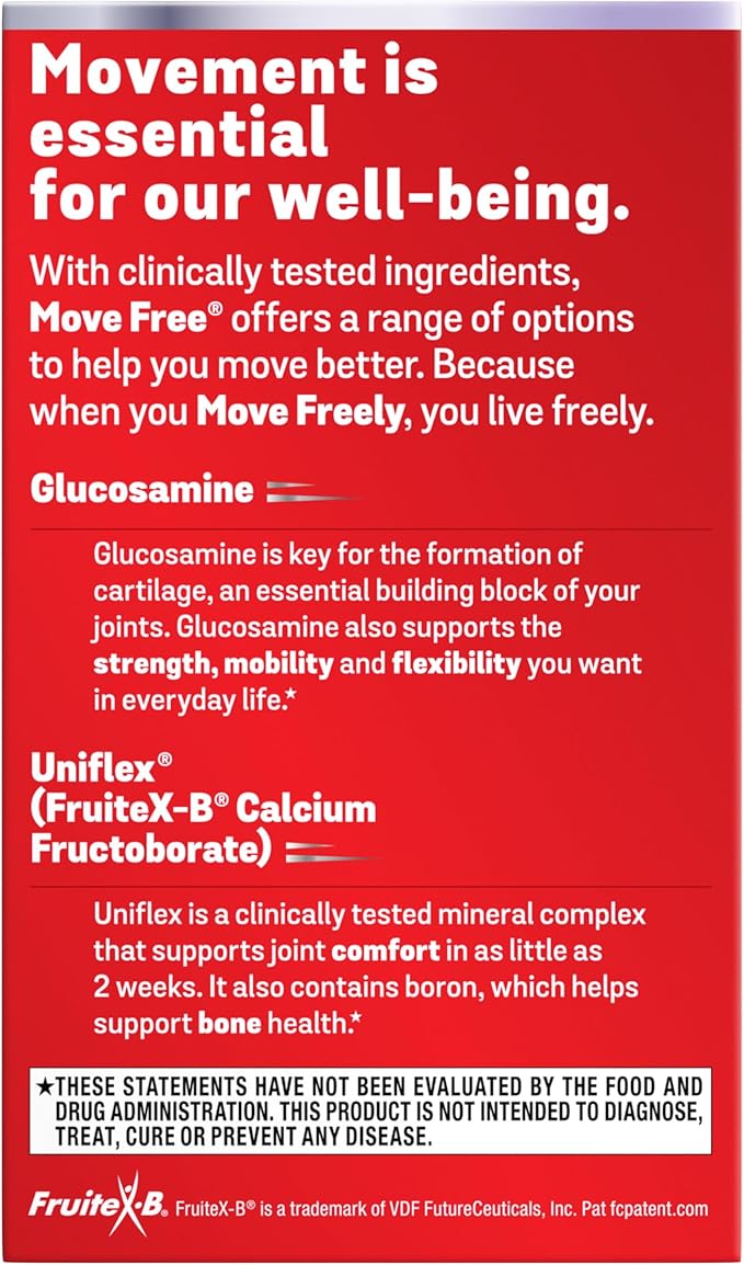 Move Free Advanced Glucosamine Chondroitin + Calcium Fructoborate Joint Support Supplement, Supports Mobility Comfort Strength Flexibility & Bone - 160 Tablets (80 servings)*