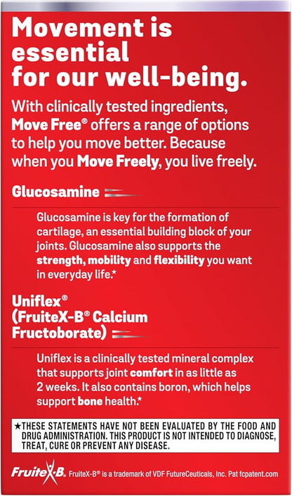 Move Free Advanced Glucosamine Chondroitin + Calcium Fructoborate Joint Support Supplement, Supports Mobility Comfort Strength Flexibility & Bone - 160 Tablets (80 servings)*
