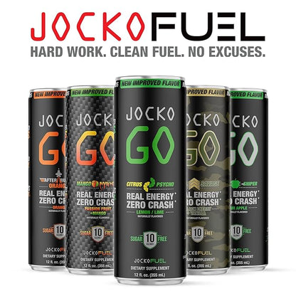 Jocko GO Energy Drink - KETO, Vitamin B12, Vitamin B6, Electrolytes, L Theanine, Magnesium- Energy Boost, Sugar Free Nootropic Monk Fruit Blend - 12 Pack (Lemon Lime)