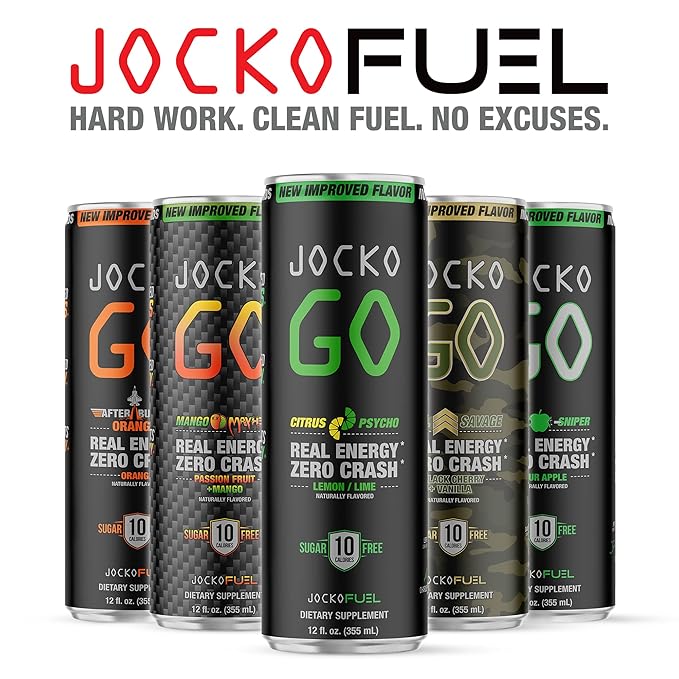 Jocko GO Energy Drink - KETO, Vitamin B12, Vitamin B6, Electrolytes, L Theanine, Magnesium- Energy Boost, Sugar Free Nootropic Monk Fruit Blend - 12 Pack (Lemon Lime)