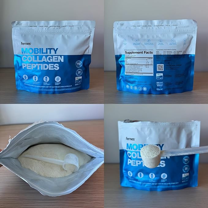 Mobility Collagen Peptides Powder - Glucosamine, Chondroitin, Hyaluronic Acid & Liposomal Vitamin C Joint Bone & Cartilage Support Grass-Fed Type I & III Keto & Paleo 28 Servings, 11.83 oz