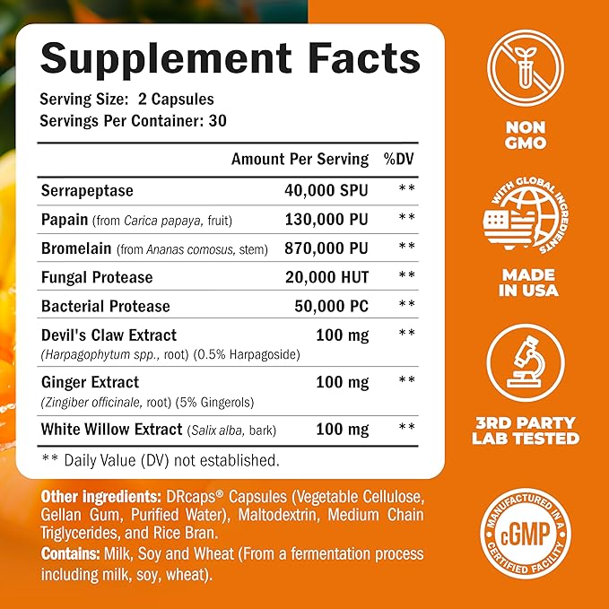 Glucosamine Chondroitin MSM Joint Support Supplement & Joint Health Supplement with Bromelain, Serrapeptase & Papaya Enzymes
