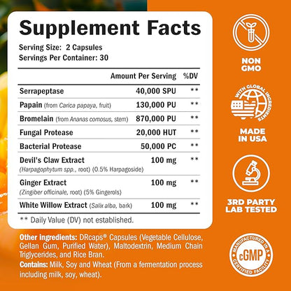 Glucosamine Chondroitin MSM Joint Support Supplement & Joint Health Supplement with Bromelain, Serrapeptase & Papaya Enzymes