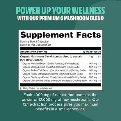 FreshCap Ultimate Mushroom Supplement 12,000mg - Mushroom Complex Capsules, Organic Mushrooms Supplement, Nootropic Brain Supplements for Memory and Focus Ayurveda (120 Capsules)