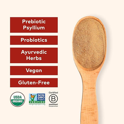 ORGANIC INDIA Psyllium Husk Powder - Pre & Probiotic Fiber Supplement, Organic Psyllium Husk Fiber Supplement with Whole Psyllium Husk, Dietary Fiber, USDA Organic, Vegan, Gluten Free - Orange, 10 Oz