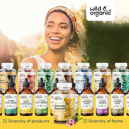 Wild & Organic Immune Support Gummies - Elderberry 1000mg & Vitamin C 500mg - Natural Immune Support Supplement - Vegan Immunity Gummies with Vitamin C D Zinc - 60 Count