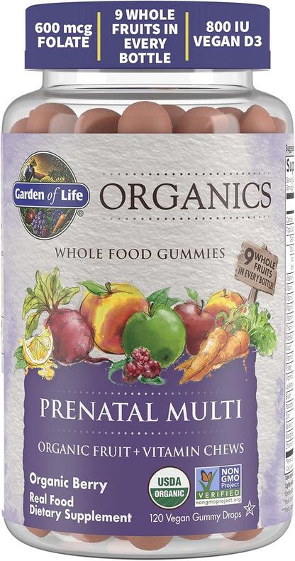 Prenatal Gummies Multivitamin with Vitamin D3, B6, B12, C & Folate for Healthy Fetal Development – Garden of Life mykind Organics – Organic, Non-GMO, Gluten-Free, Vegan, Berry Flavor, 30 Day Supply