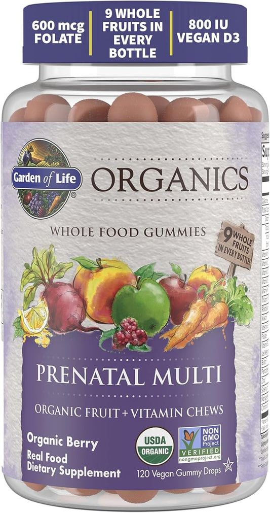 Prenatal Gummies Multivitamin with Vitamin D3, B6, B12, C & Folate for Healthy Fetal Development – Garden of Life mykind Organics – Organic, Non-GMO, Gluten-Free, Vegan, Berry Flavor, 30 Day Supply