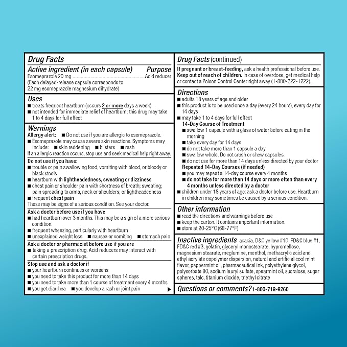 Amazon Basic Care Esomeprazole Magnesium Delayed-Release Capsules 20 mg, Acid Reducer, Cool Mint, 14 Count