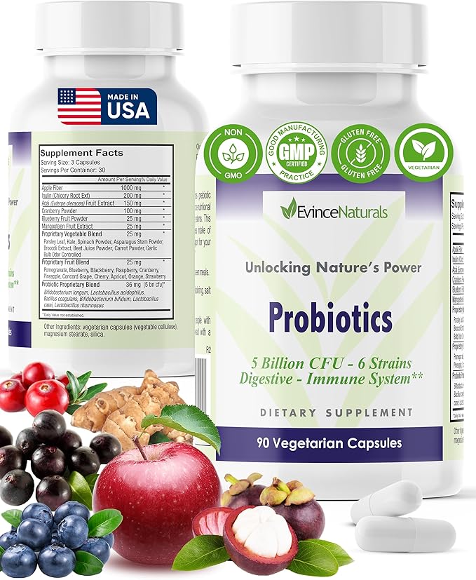 Probiotic and Prebiotic Supplement - 6 Strains of Intense Regenerative Probiotics for Men & Women 5 Billion CFU - Bowel, Inflammation, Immunity, & Digestive Support - Digestive Supplement, 90 Capsules