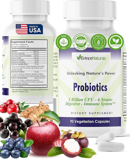Probiotic and Prebiotic Supplement - 6 Strains of Intense Regenerative Probiotics for Men & Women 5 Billion CFU - Bowel, Inflammation, Immunity, & Digestive Support - Digestive Supplement, 90 Capsules