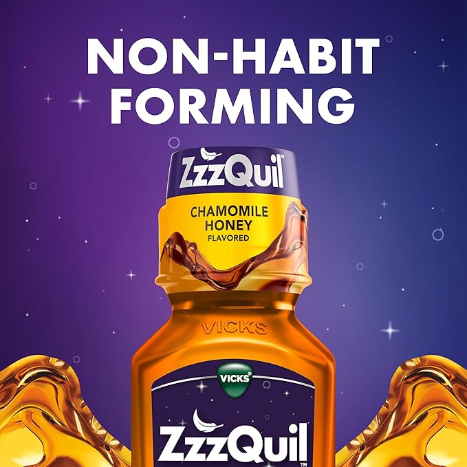 ZzzQuil Liquid Sleep Aid, Soothing Sleep, Diphenhydramine 50mg HCl, Chamomile Honey Flavored, Nighttime Sleep Aid Liquid, Sleep Aids for Adults, 2 Pack, 24 FL OZ