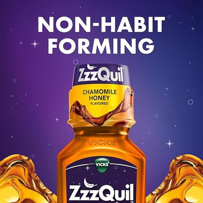 ZzzQuil Liquid Sleep Aid, Soothing Sleep, Diphenhydramine 50mg HCl, Chamomile Honey Flavored, Nighttime Sleep Aid Liquid, Sleep Aids for Adults, 2 Pack, 24 FL OZ