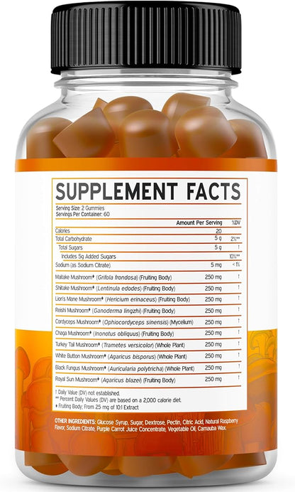 Glucosamine Chondroitin (60 Count) Joint Supplements for Men & Women - Delicious Raspberry Flavor and Mushroom 10 in 1 Blend (120 Gummies) Focus & Brain Mushroom Supplement - Vegan & USA Made
