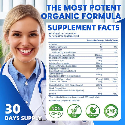 Glucosamine Chondroitin Gummies with MSM & Elderberry Extra Strength - Joint Support, Antioxidant Immune Support Supplement for Adults, Men & Women.Blueberry