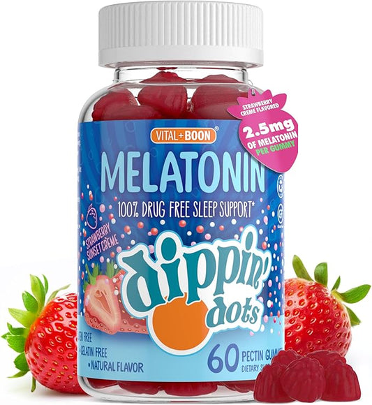 Melatonin Sleep Support Gummies (60 Count) Strawberry Sunset Creme Flavor Chews | 2.5mg Per Gummy Sleep Supplement for Children and Adults | Supplement for Faster Faster & Longer Sleep