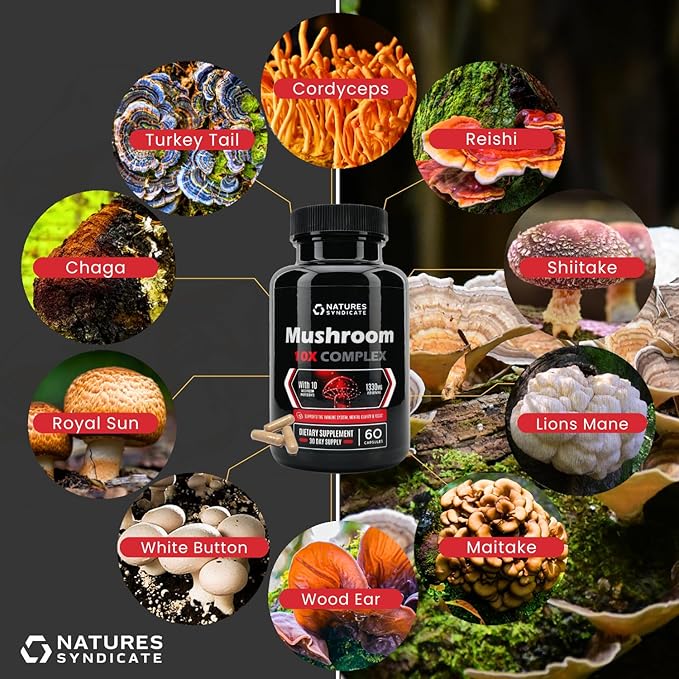 Mushroom Complex Supplement - Natural Brain Nootropic for Cognitive Wellness, Clarity, Focus, Memory & Immune System Support, 10 Mushroom Cordyceps, Reishi, Lions Mane, Turkey Tail