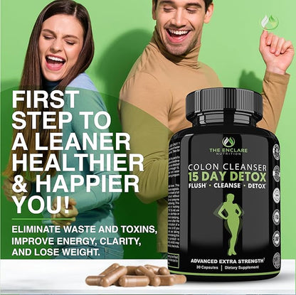 THE ENCLARE NUTRITION 15 Day Detox Cleanse for Weight Loss. Advanced Gut Support for Women & Men. Colon Cleanse Laxatives for Constipation & Bloating Relief. Gut Cleanse Probiotic Diet Pills 60ct (2)