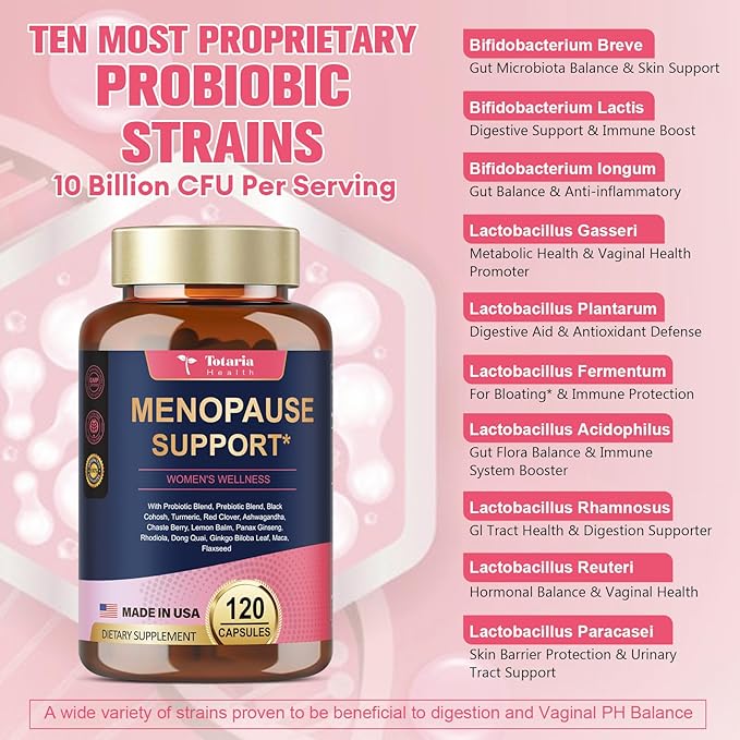 Complete Menopause Supplements for Women, 40-in-1 Hormone Balance for Women Night Sweats Relief, Hot Flashes, w/Black Cohosh, Probiotics, DIM, Vitex, Dong Quai, Red Clover, 120 Capsules