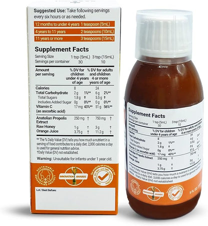 BEE and You Propolis Extract Cough Syrup w/Vitamin C, Soothing Honey, Natural Immune Support, Sore Throat Relief, Antioxidants, for Kids & Adults, 5 Fl Oz, for Men and Women