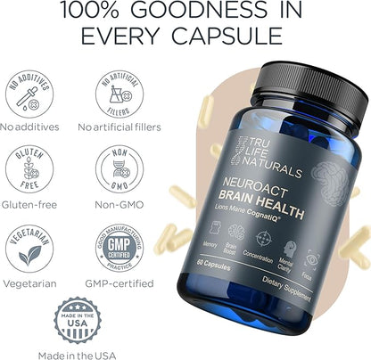 NEUROACT Brain Health Memory, Focus, Concentration, Mental Clarity with CognatiQ, Vitamin B3 & B6 | Manage Stress & Elevate Mood | Holistic Brain Health Formula, Sustained Energy & Well Being