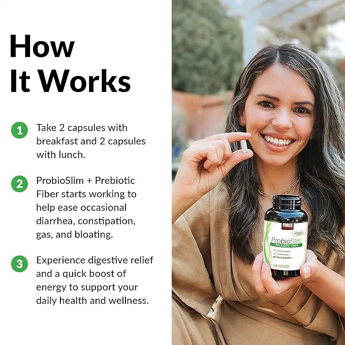 Force Factor ProbioSlim + Prebiotic Fiber, Metabolism Booster for Women & Men, Digestive Health Support, Green Tea Extract and Psyllium Husk Fiber, 120 Count (Pack of 2)