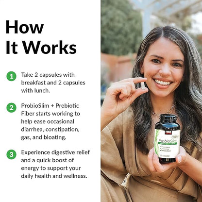 Force Factor ProbioSlim + Prebiotic Fiber, Metabolism Booster for Women & Men, Digestive Health Support, Green Tea Extract and Psyllium Husk Fiber, 120 Count (Pack of 2)