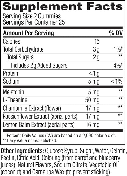 OLLY Extra Strength Sleep Gummy, 5 mg Melatonin, L-Theanine, Chamomile, Lemon Balm, Sleep Aid, BlackBerry - 50 Count