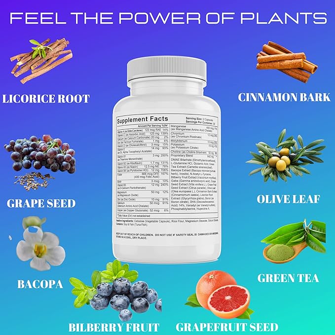 Neuro Plus Brain and Focus Formula, Full with Vitamins, Minerals and Herb Extracts, Boosts Memory Function and Ability to Focus, Improves Mental Clarity, 60 Capsules