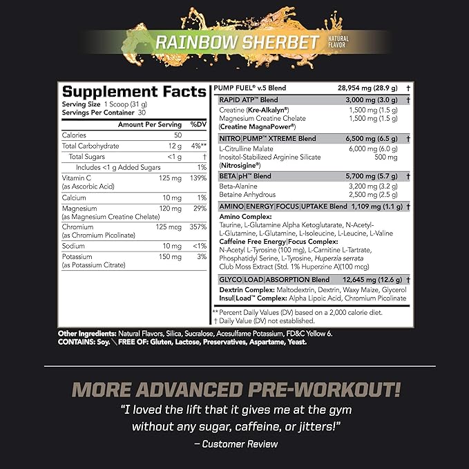 PMD Sports Ultra Pump Fuel Caffeine Free - Pre Workout – Rainbow Sherbet (30 Servings) Sports Omega Cuts Elite Thermogenic Fat Burner (90 Softgels)