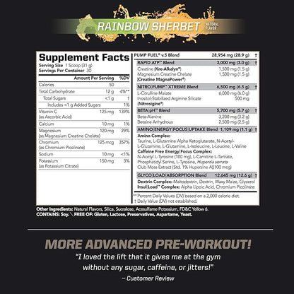 PMD Sports Ultra Pump Fuel Caffeine Free - Pre Workout – Rainbow Sherbet (30 Servings) Sports Omega Cuts Elite Thermogenic Fat Burner (90 Softgels)