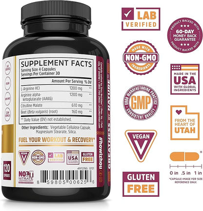 Zhou N.O. Pro - Premium Nitric Oxide Supplement for Men & Women, Heart, Muscle & Blood Support with Beet Root & L Arginine, Natural Nitric Oxide Booster - 120 Veggie Capsules