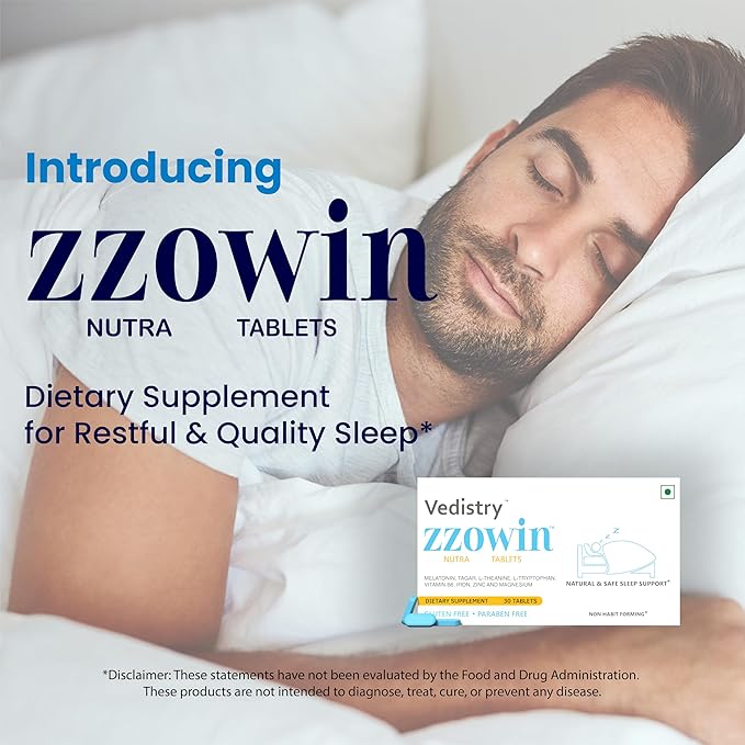 Zzowin Sleep Support Supplement – 5mg Melatonin, Valerian Root, Magnesium for Deep Sleep & Relaxation 30 Tablets | Natural Sleep Aid, Non-Habit Forming | Improve Sleep Quality | Pack of 1