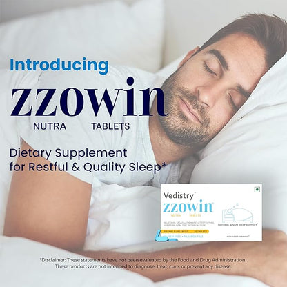 Zzowin Sleep Support Supplement – 5mg Melatonin, Valerian Root, Magnesium for Deep Sleep & Relaxation 30 Tablets | Natural Sleep Aid, Non-Habit Forming | Improve Sleep Quality | Pack of 1