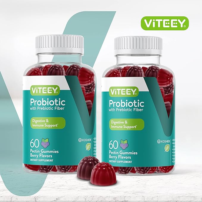 VITEEY Probiotic Gummies with Prebiotics – Gut Health Supplements for Digestive Health – 2 Billion CFUs – Vegan, Gluten-Free – 120 Count