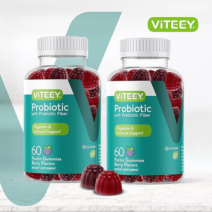 VITEEY Probiotic Gummies with Prebiotics – Gut Health Supplements for Digestive Health – 2 Billion CFUs – Vegan, Gluten-Free – 120 Count