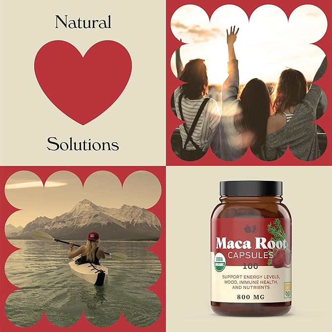 Organic Red Maca Root Capsules - 800mg 100 Gelatinized Pills, Pure Red Raw Maca Root Powder Supplement
