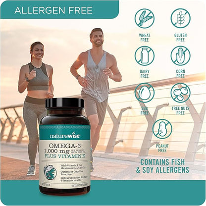 NatureWise 1000mg Omega 3 600mg EPA 400mg DHA with Vitamin E 180ct & Vitamin B Complex for Cellular Energy 60 Softgels[2-Month]