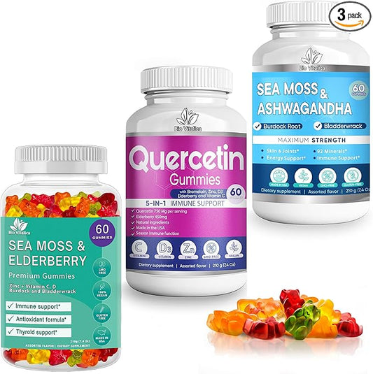 BIO VITALICA (Bundle) Sea Moss Elderberry & Quercetin & Sea Moss Ashwagandha Gummies BioVitalica