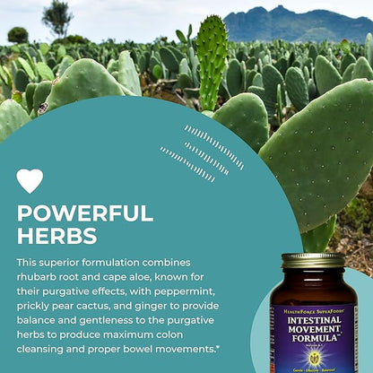 HealthForce SuperFoods Intestinal Movement Formula - Natural Laxative Supports Bowel Regularity - All-Natural Digestion Supplement to Support Constipation - Gluten-Free & Vegan - 120 Capsules