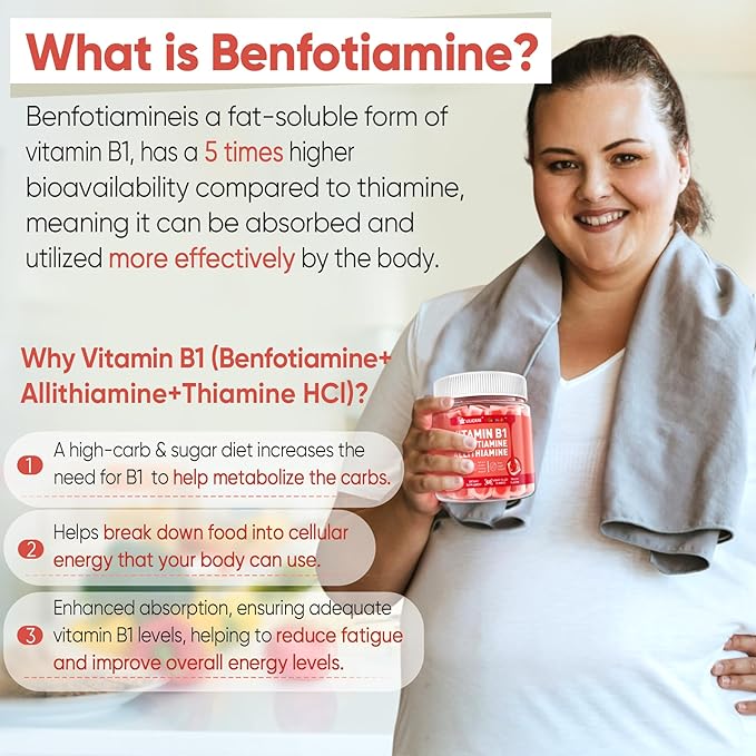 Vitamin B1 Gummies with Benfotiamine 300mg, Allithiamine, Thiamine, Vitamin B Complex & Inositol, Methylated B1, B2, B6 Multivitamins, L-methylfolate, Methyl B12 for Nerve Energy Overall Health,120Cts