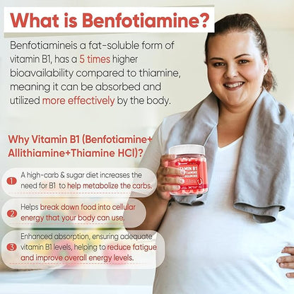 Vitamin B1 Gummies with Benfotiamine 300mg, Allithiamine, Thiamine, Vitamin B Complex & Inositol, Methylated B1, B2, B6 Multivitamins, L-methylfolate, Methyl B12 for Nerve Energy Overall Health,120Cts