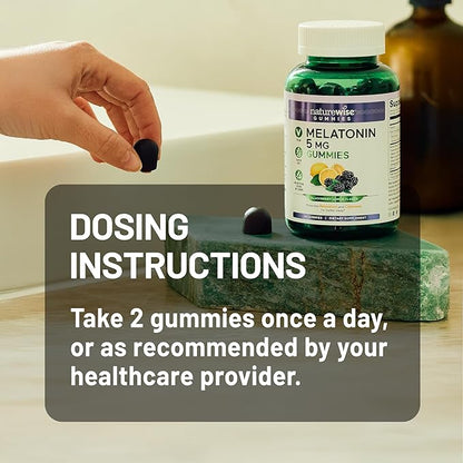 NatureWise Melatonin Gummies 5mg - Non-Habit Forming Sleep Support Supplement with Ashwagandha, Valerian Root - BlackBerry-Lemon Flavor - Vegan, Gluten Free, Non-GMO - 90 Count[45-Day Supply]