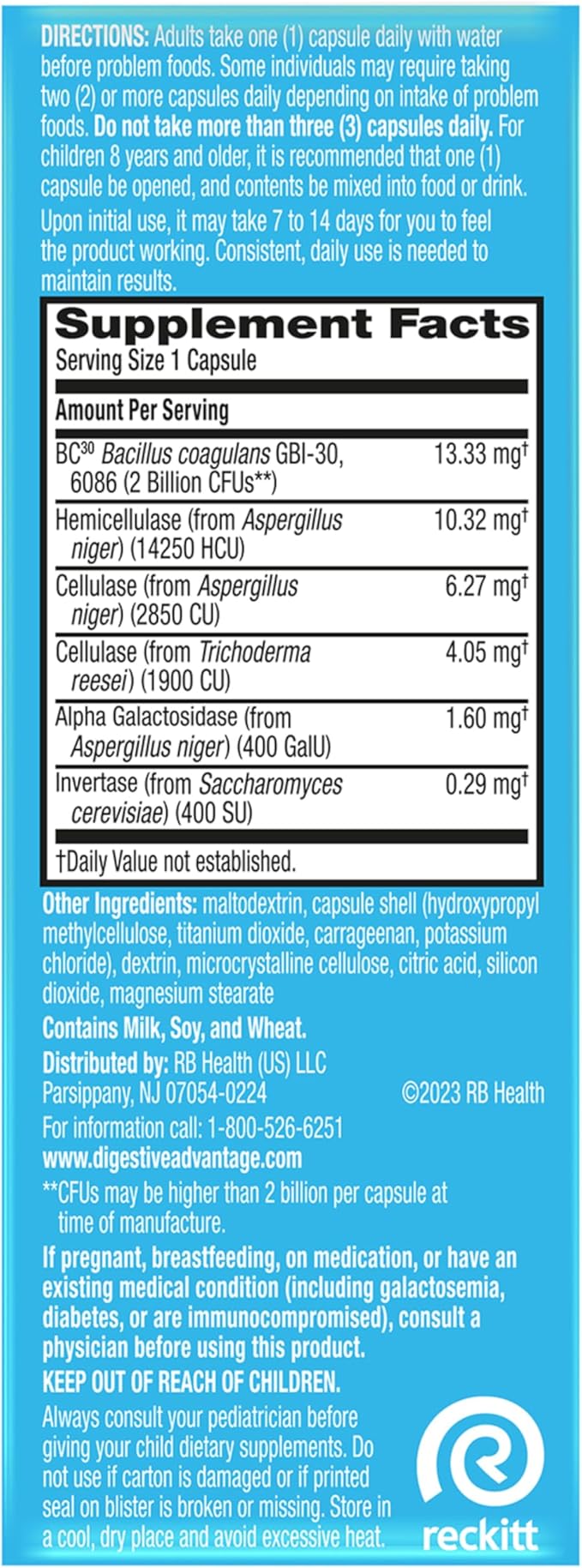 Digestive Enzyme and Probiotic Capsule- Digestive Advantage 32 Capsules, Survives 100x Better than regular 50 billion CFU, Breaks down food, helps prevent gas