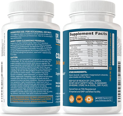 Dr. Tobias Colon 14 Day Cleanse, Advanced Gut Cleanse Detox for Women & Men with Cascara Sagrada, Psyllium Husk, Senna Leaf & Probiotics, Non-GMO Colon Cleanse, 2 Bottles of 28 Capsules (1-2 Daily)