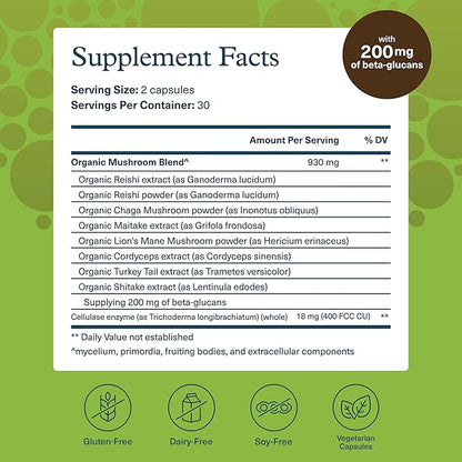 Youtheory Mushroom Immune Complex - Vegan Immune Support Supplement* - Organic Mushroom Blend with Chaga, Cordyceps, Lion's Mane, Maitake & More - 60 Vegetarian Capsules