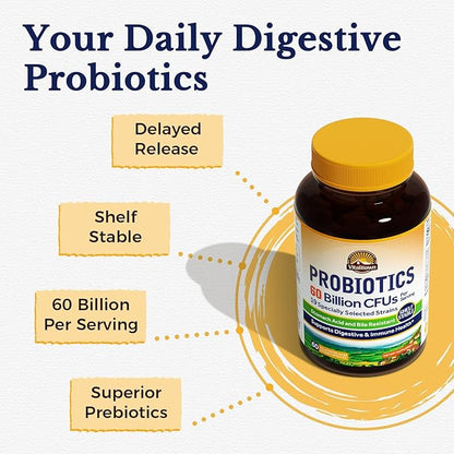 Vitalitown Probiotics + Prebiotics | 60 Billion CFUs 19 Strains | 60 Delayed Release Veg Caps | Shelf Stable, Prebiotics and Probiotics | Digestive Health, Immune Health | Vegan, Non-GMO, No Dairy