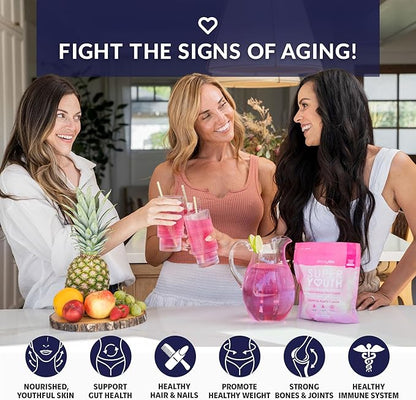 SkinnyFit - Super Youth, Tropical Punch (30 Servings) - Multi Collagen Peptides Powder - Probiotics, Fiber, Hyaluronic Acid - Collagen for Women - Non GMO, Gluten Free, Sugar Free - Beauty & Self Care