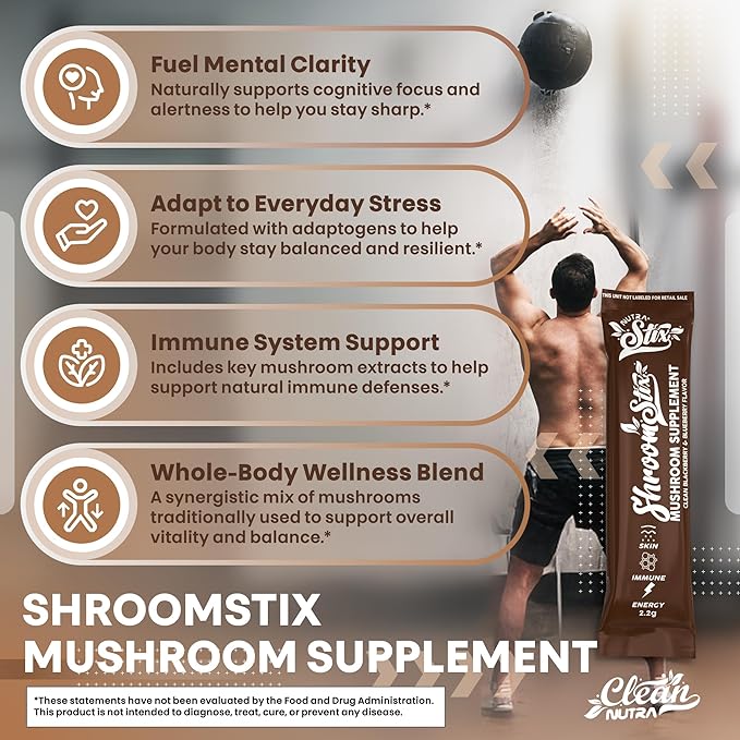 Clean Nutraceuticals Lions Mane 24in1 Mushroom Supplement with Turkey Tail Reishi Cordyceps Chaga Maitake Shiitake Enoki Oyster Porcini Tremella – 20 Easy to Take Shroom Stix