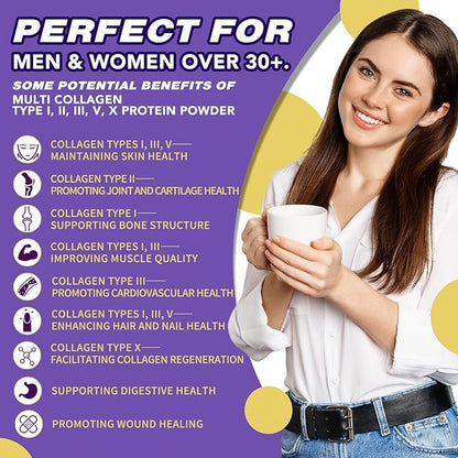 Zammex Multi Collagen Peptides, 5 Types of Hydrolyzed Collagen Unflavored Protein Powder, 60 Serving, Premium Grass-Fed Beef, Chicken, Wild Fish, Eggshell, Keto & Paleo Friendly, Easy Mix